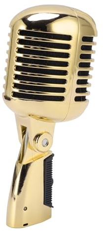 Aoaoy Microphone de scène, microphone dynamique avec motif cardioïde et boîtier insonorisé pour performance en direct, karaoké, adapté aux conditions difficiles, réglable (doré)