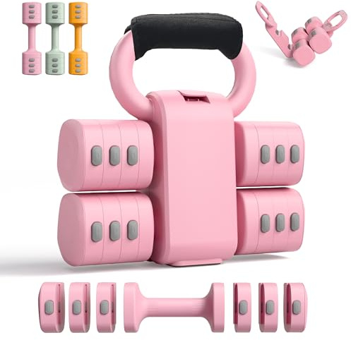 2-in-1-Set mit verstellbaren Hanteln & Kugelhanteln, 4-stufiger Schnellwechsel des Gewichts (2.2 3.3 4.4 5.5 lbs), für Frauen Heimtraining, mit kostenlosem rutschfestem Klettverschluss, Rosa.