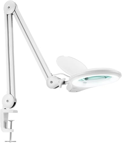 Neatfi Pro Series – Lámpara LED con Lupa Bifocal y Abrazadera, 1200 Lúmenes | Aumento 8D/20D | CRI 95 | Lente de Vidrio de 13 CM | Regulable (Blanco, 8 dioptrías + 20 dioptrías)