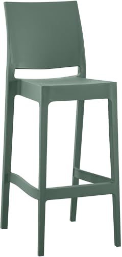 CLP Taburete Alto Exterior apilable Flamur, Taburete de jardín de plástico Resistente a la Intemperie y a los Rayos UV, soporta hasta 150 kg Color:Oliva