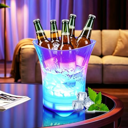 Secchiello per ghiaccio a LED, 5 l, multicolore LED, per il raffreddamento di champagne, vino, bevande, birra, per feste, bar e club