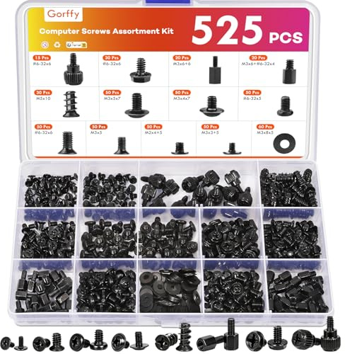 Gorffy Juego de 525 tornillos para PC, tornillos para placa base, espaciadores, #6-32 M2 M3 M5, tornillos para ordenador, SSD, CD-ROM