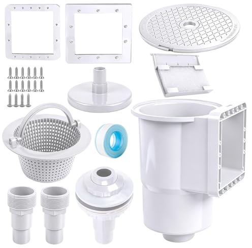 Zinueen Set skimmer per piscina a parete in acciaio e piscina a terra, altamente efficiente con grande cestello filtrante, ugello di aspirazione, attacco tubo 32/38 mm, per la pulizia della piscina e