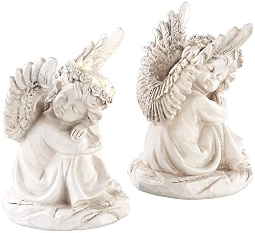 Lunartec Grabengel Solar: 2 schlafende Solar-LED-Schutzengel-Figuren, 17 cm, für innen & außen (Grabengel mit Solarlicht, LED, Solarleuchten)