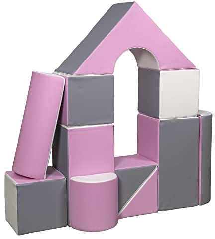 Velinda 11 Grossbausteine Schaumstoffbausteine Bauklötze Riesenbausteine Schloss-Set (Farbe: weiß,rosa,grau)