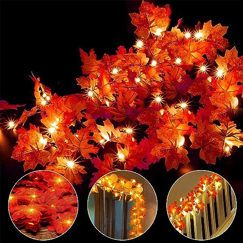 Ainkedin Autumn Decorations, Fairy Lights, 30 Maple Leaf Light, Garden Lights Outdoor Lights, Autumn Wreath, Halloween Decoration Thanksgiving Decorations