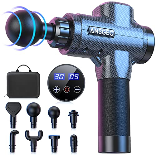 Massagepistole, Massage Gun, ANSGEC Massagegerät Leistungsstarke Tiefengewebe 30 Geschwindigkeiten Massage Pistole Elektrisch mit 8 Köpfe, Leise Muskel Massagepistole für Nacken Rücken Schulter