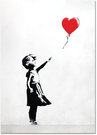 Giallobus - Quadro - Banksy - Bimba palloncino cuore rosso - Vetro acrilico - 50x70 - Pronto da appendere - Quadri moderni per la casa