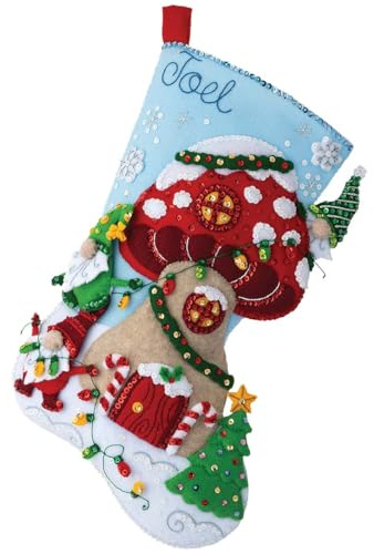 Bucilla, Gnome Christmas 18 Felt Applique Stocking Making Kit, Perfect for DIY Holiday Needlepoint Arts and Crafts, 89473E Gnome for Christmas
