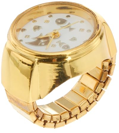 UKCOCO Ringuhr Ring Finger Uhr Elastischen Vintage Katze Muster Gold Runden Quarz- Finger für Frauen M?dchen Modeschmuck Kreativität