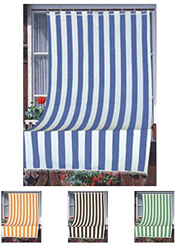Home Tresor - Tenda da Sole da Esterno per Balcone/Terrazzo/Veranda con Anelli e Ganci per Applicazione, Resistente e Lavabile, 100% Poliestere, A righe Blu cm. 140x250