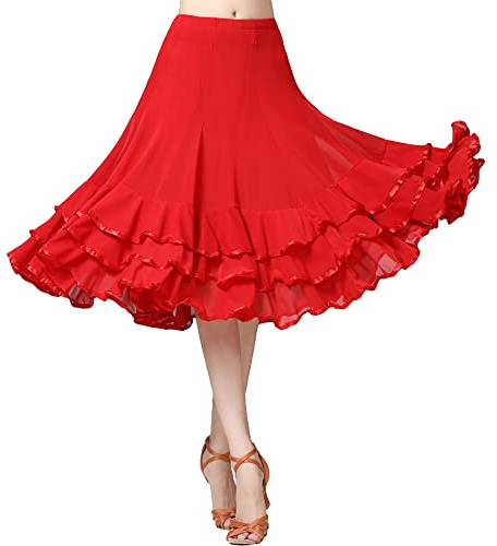G-LIKE Latin Tanz Damen Rock – Latein Tänze Walzer Tango Jazz Salsa Rumba Modern Dance Performance Party Kostüm Dehnbar Midirock Tanzkleid für Frauen Mädchen
