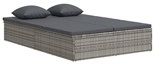 vidaXL Sonnenliege mit Auflagen Verstellbar Gartenmöbel Liege Gartenliege Liegestuhl Relaxliege Sonnenbett Doppelliege Poly Rattan Dunkelgrau