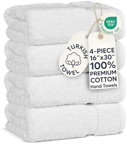 Chakir Turkish Linens Toallas turcas de 100% algodón de Primera Calidad para baño, 16 x 30 Pulgadas (Toalla de Mano de 4 Piezas, Color Blanco)