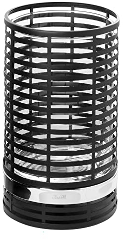 Fink Matera, Windlicht mit Glas, Eisen pulverbeschichtet, schwarz, silberfarben, L. 23 cm, B. 23 cm, H. 35 cm, D. 23 cm