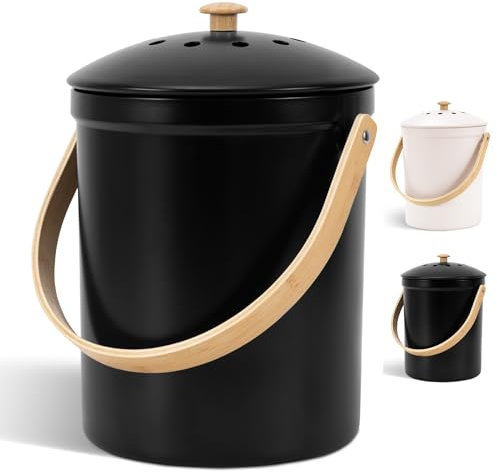 Beautiful Kitchen Compost Bin with Smell Proof Lid - Rust Proof and Odorless Compost Bucket for Your Countertop with No Smell Filters - Easy to Clean 1.1 Gallon Bin Looks Great On Any Kitchen Counter
