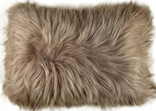 Lammfell Kissenbezug Taupe Langwollig aus echtem isländischem Lammfell Fellkissen (40 x 60 cm)