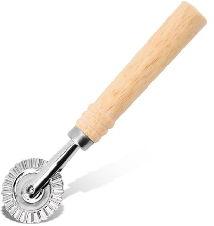 Pasta Cutter Wheel Ravioli Cutter Wheel with Roller Pizza Cutter Wheel Dumpling Making Alloy Long Wooden Handle Press Rolling Rotary Cutter Pizza Pastry Tools Handled Roller Knife