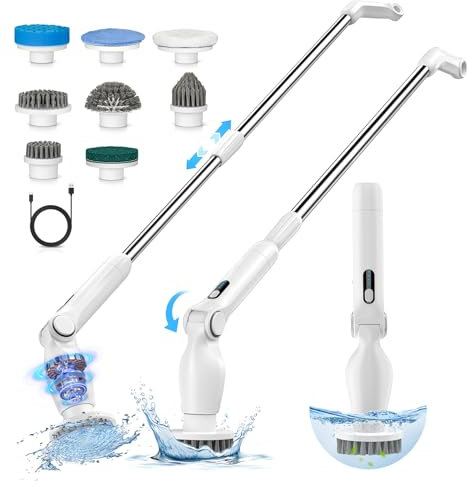 maxtachi Brosse Nettoyage Electrique, 9 en 1 Brosse de Nettoyage Menage, Electric Spin Scrubber avec Rotative Tête, 137CM Réglables Tige et 2 Vitesses, Brosse Nettoyante Salle de Bain, Cuisine
