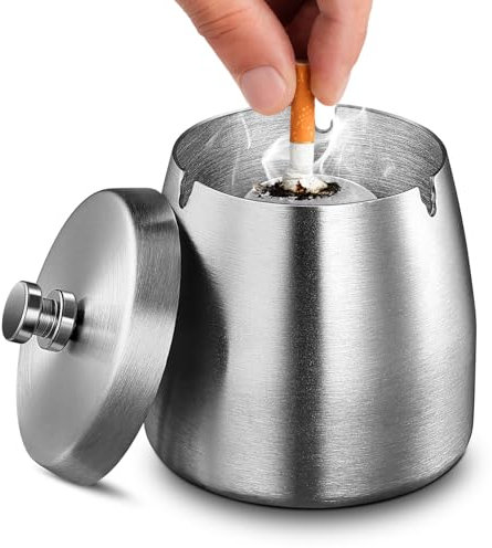 Tatxmalv Außenbereich Winddicht Zigarettenaschenbecher, Schwarz Keramik Aschenbecher usw, Retro Aschenbecher mit Deckel für Zuhause und Büro Dekoration, Windaschenbecher für Außenbereich (Silber)