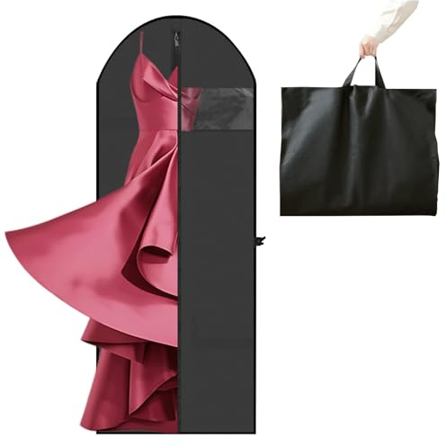 Gsakskdsap Fundas Ropa Armario, 180 x 60 cm Plegable Transpirable Funda Traje Largos Antipolvo, Bolsa Ropa Prueba Polvo Impermeables Colgar, Cubierta Cremallera Organizador para Vestidos, Viaje, Negro