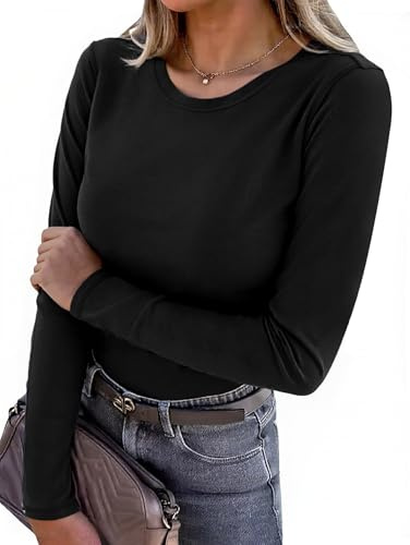 Wayleb Camiseta Térmica Elástica Mujer Manga Larga Ropa Deportiva para Running Fitness Invierno Otoño, Negro L