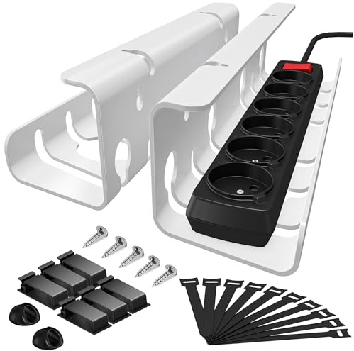 StowBin Kabelkanal Schreibtisch fürs Kabel Management - 2er Set Edelstahl Kabel Organizer Schreibtisch - Inkl. Zubehör - Kabelmanagement Schreibtisch - Weiß