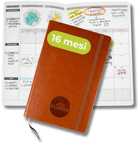 Life Planner, Agenda Motivazionale Made in Italy, Agenda 16 Mesi, da Settembre 2025 a Dicembre 2026, Planner Settimanale e Mensile, Spazi Dedicati a Pensieri e Riflessioni (Vintage)