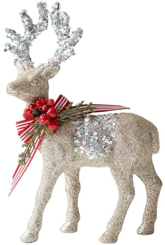 HiyyFloy Figure di Renne di Natale 2 Pezzi Figure di Animali della Foresta in Miniatura Ornamento di Cervi di Natale Glitterato Decorazione per Le Vacanze in Famiglia