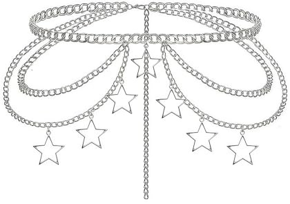 XFSRG Taillenkette Damen Gürtel Kette Bauchkette Silber Stern Anhänger Mehrlagig Kettengürtel Verstellbar Körperkette Hüftkette Waist Chain Schmuck Accessoires für Damen Mädchen