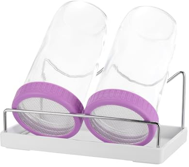 QUARKZMAN Barattolo Germogliatore Set - Kit di 2 Pezzi 730ml Barattoli Germinazione con 1 Supporto, 1 Vassoio, 1 Spazzola, per Germogli Broccoli Crescione Micro Ortaggi - Viola