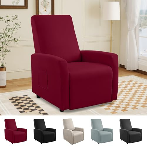 MeYuxg Copri Poltrona Relax Reclinabile a 1 Posto, Elasticizzato Copripoltrona Relax Reclinabile con Tasche, Impermeabile Copri Poltrona Totale, per Poltronas Relaxs e TV(Bordeaux,4 Pezzi)