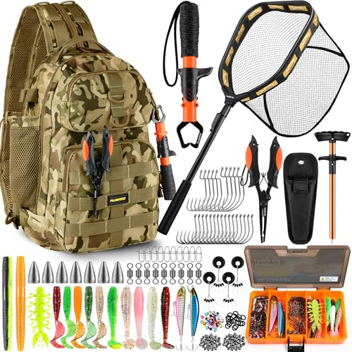 PLUSINNO Fishing Gear,Fsihing Backpack with Floating Fishing Net,Tackle Boxes,Waterproof Fishing Tackle Bag,Fishing Gifts for Men