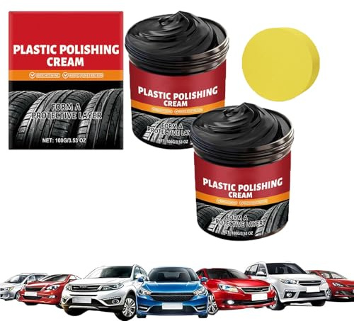 Car Tire and Plastic Trim Renewal Paste - Restores Shine, Car Tire Shine with Sponge, Tyre Nourish Cream, TireWax – Restores Black Gloss, Powerful Wheel Cleaning Refurbish Wax for Cars, Truck (2 Ste)