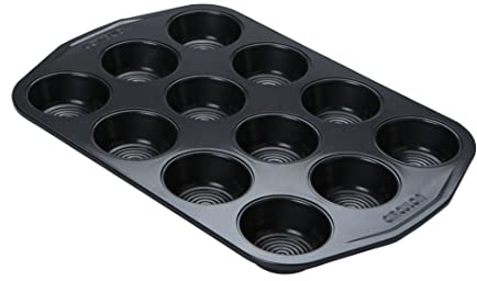 Circulon Ultimum Muffin Trays for Baking 12 Cup - Non Stick Muffin Tin, Freezer & Dishwasher Safe Carbon Steel Bakeware, Black