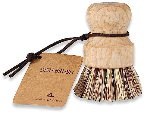 ENA Living Wooden Pot Brush (9x6 cm) | Sustainable FSC-Certified Beechwood | Eco Labelled Dish Brush Made with Beechwood and Coconut Fiber | Long Lasting and Sturdy Wooden Dish Brush