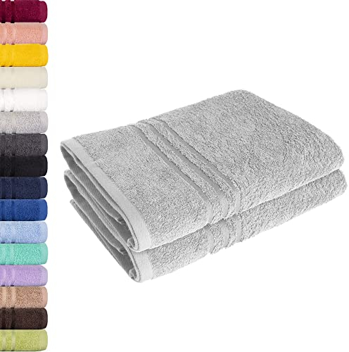 Lavea® 2er Set Duschtuch 70x140 cm, Frottierserie Elena - Premium Dusch-Handtuch Set/Badetücher Set - weich & saugfähig 100% Baumwolle - Silber