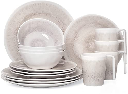 Camping Tafelgeschirr aus Melamin für 4 Personen 16-teilig | spülmaschinenfest | Picknick Geschirrset | Geschirr Campinggeschirr Amboss Design