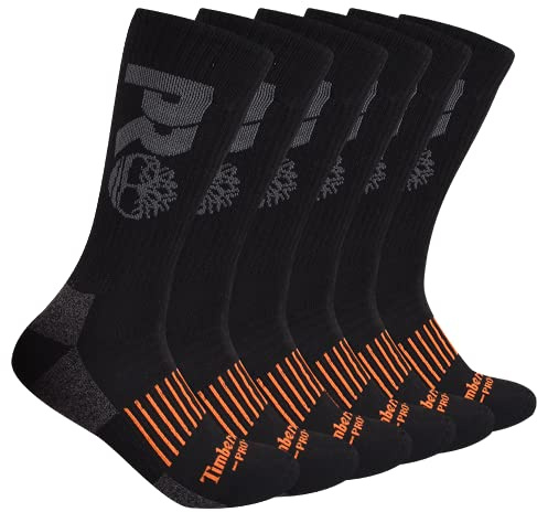 Timberland PRO Men's 6-Pack Crew Socks Team, Black-Pack of 6, XL