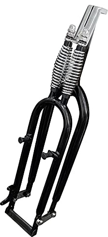 DONSP1986 26 inch Double Springer Suspension Bike Fork 1 Threaded Bicycle Fork, 26 Dual Spring Classical Fork for Cruiser Chopper Bike, Disc Brake (Black)