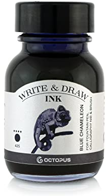 Octopus Write & Draw Ink 425 Blue Chameleon, Waterproof & Lightfast Ink for Fountain Pen, Glass Pen, Brush, 50 ml