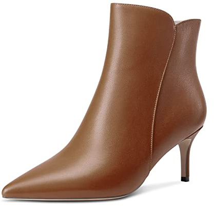 Aachcol Donna Stivaletti Chiusa a Punta Slip-on Spillo Medio Tacco Heel Matte Cerniera Marrone 6 CM 41 EU