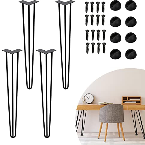 Faobureim 4X Haarnadel Tischbeine DIY 73cm Hairpin Legs Stahl Tischgestell Möbelbein mit 3 Streben inkl für Esstisch Couchtisch Schreibtisch Nachttisch