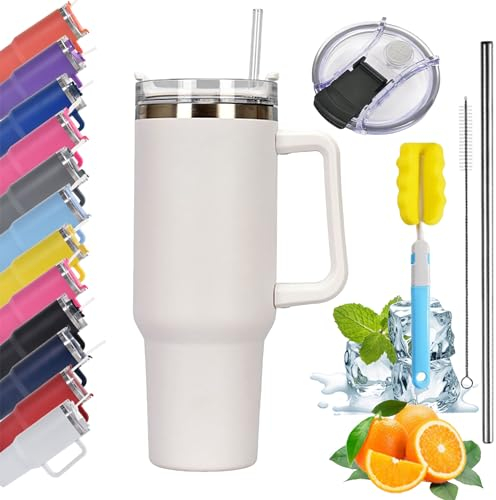 Farberly 6Pcs thermobecher mit strohhalm isolierbecher mit strohhalm und henkel,Kaffeebecher für unterwegs,Thermobecher,Autobecher, Trinkbecher, Reisebecher mit Henkel und Strohhalm kostenloser