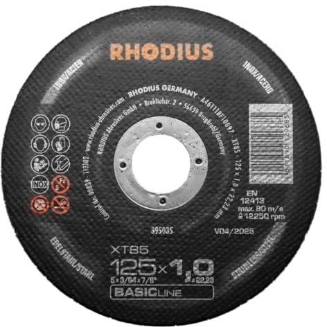 RHODIUS XT85 | 50 St. Trennscheiben 125 Metall 1 mm | für Winkelschleifer, extra dünn | für Edelstahl, INOX, Stahl, Hartmetall