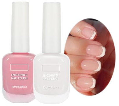 Odor Free Peel Off Nail Polish Set, Quick Dry White & Pink French Tip Nail Varnish, 2 PCS Large Volume Water Based Formula