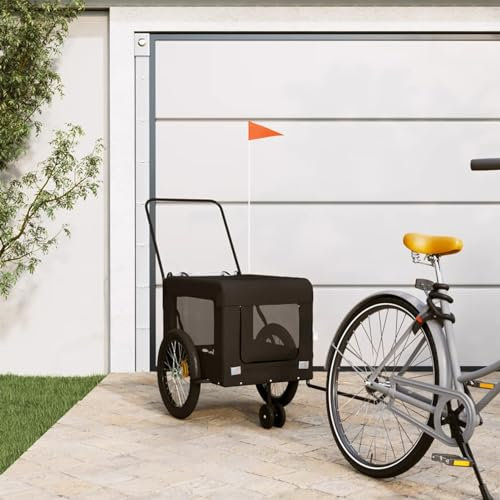 Homgoday Haustier-Fahrradanhänger aus schwarzem Oxford-Gewebe und Eisen, Hunde-Fahrradanhänger, Haustierwagen mit Sicherheitsflagge für Fahrrad, Haustier-Fahrradwagen für kleine und mittelgroße