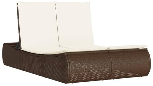 vidaXL Dubbel solsäng med dynor brun konstrotting