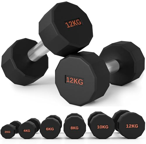 SPORTNOW Set di manubri, coppia di pesi per le mani con forma a 12 lati e impugnatura antiscivolo per l'allenamento in palestra, 2 x 12 kg.