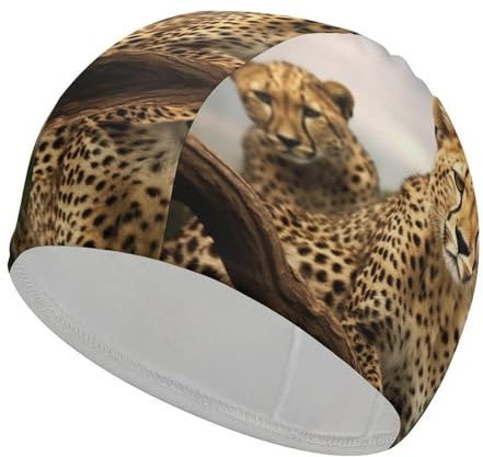 Gorro de natación para Mujeres y Hombres, Gorro de baño de Alta Elasticidad, Gorro de baño de Leopardo Fresco, Sombreros de natación para Cabello Largo y Corto